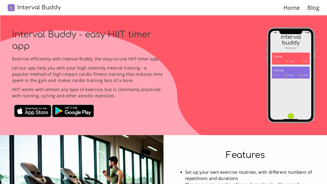HIIT Interval Buddy Landing page