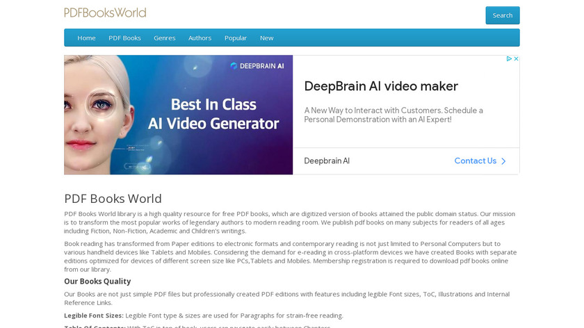 PDFBooksWorld Landing Page