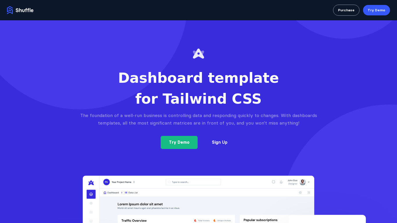 Artemis Dashboard for Tailwind CSS Landing page