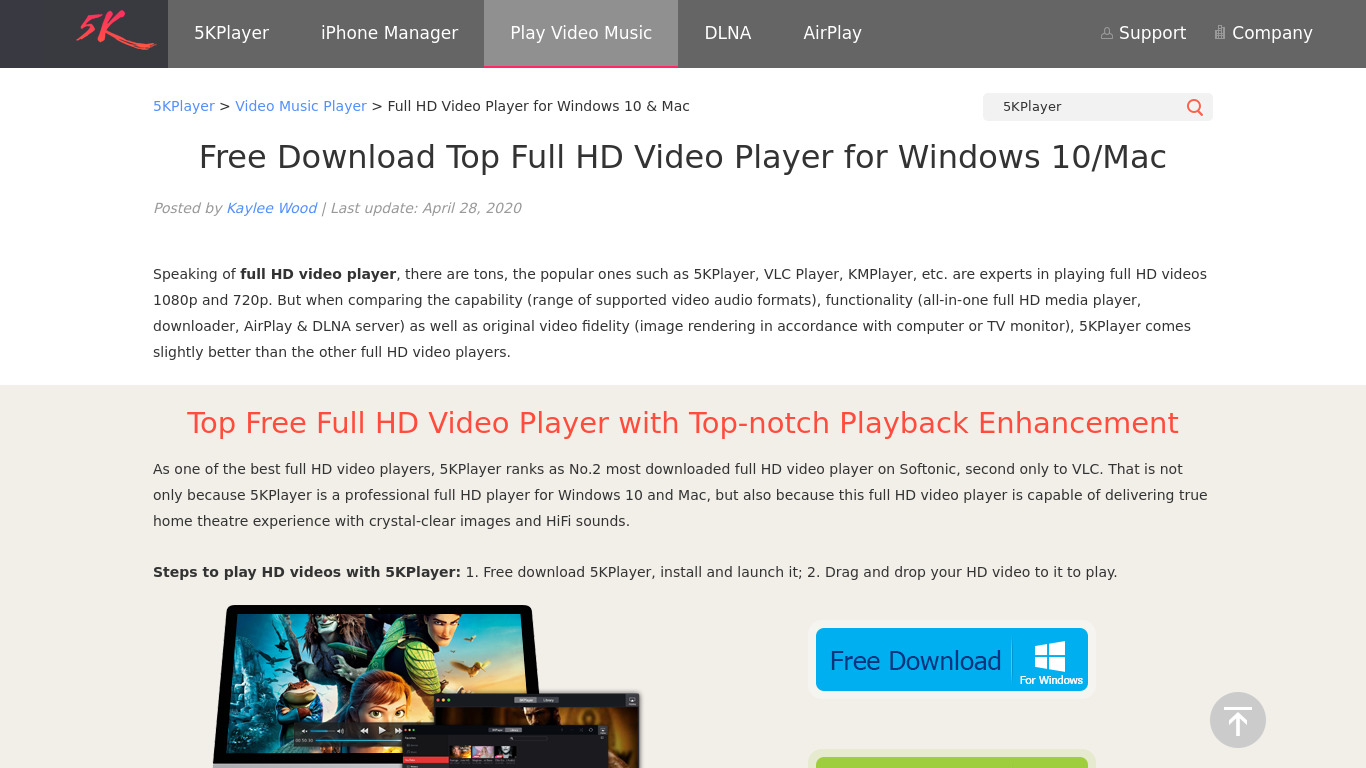 Full HD Video Player Landing page