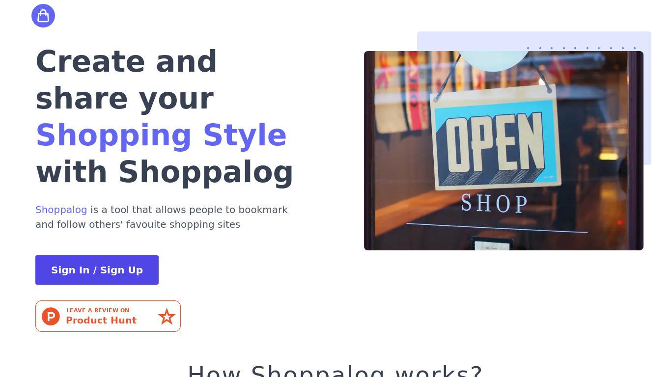 Shoppalog Landing page