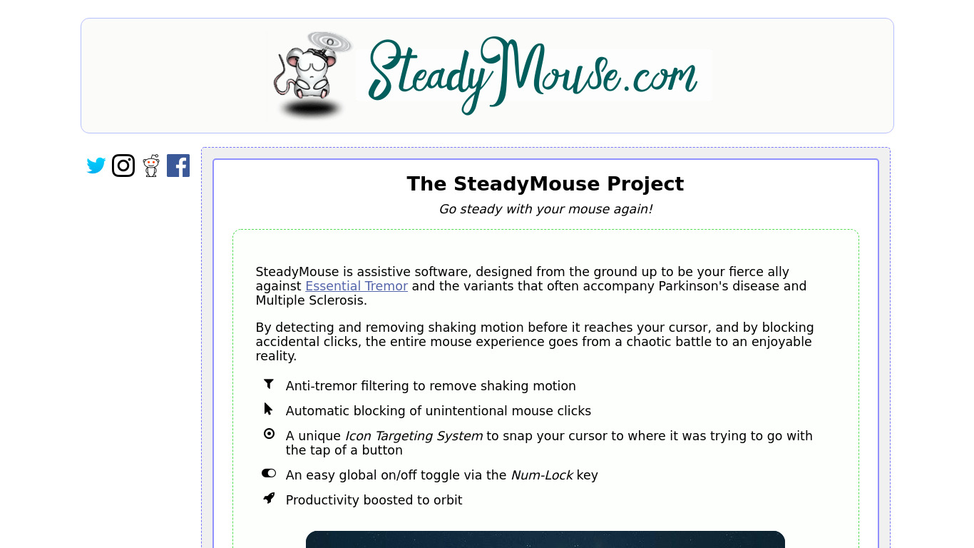 SteadyMouse Landing page