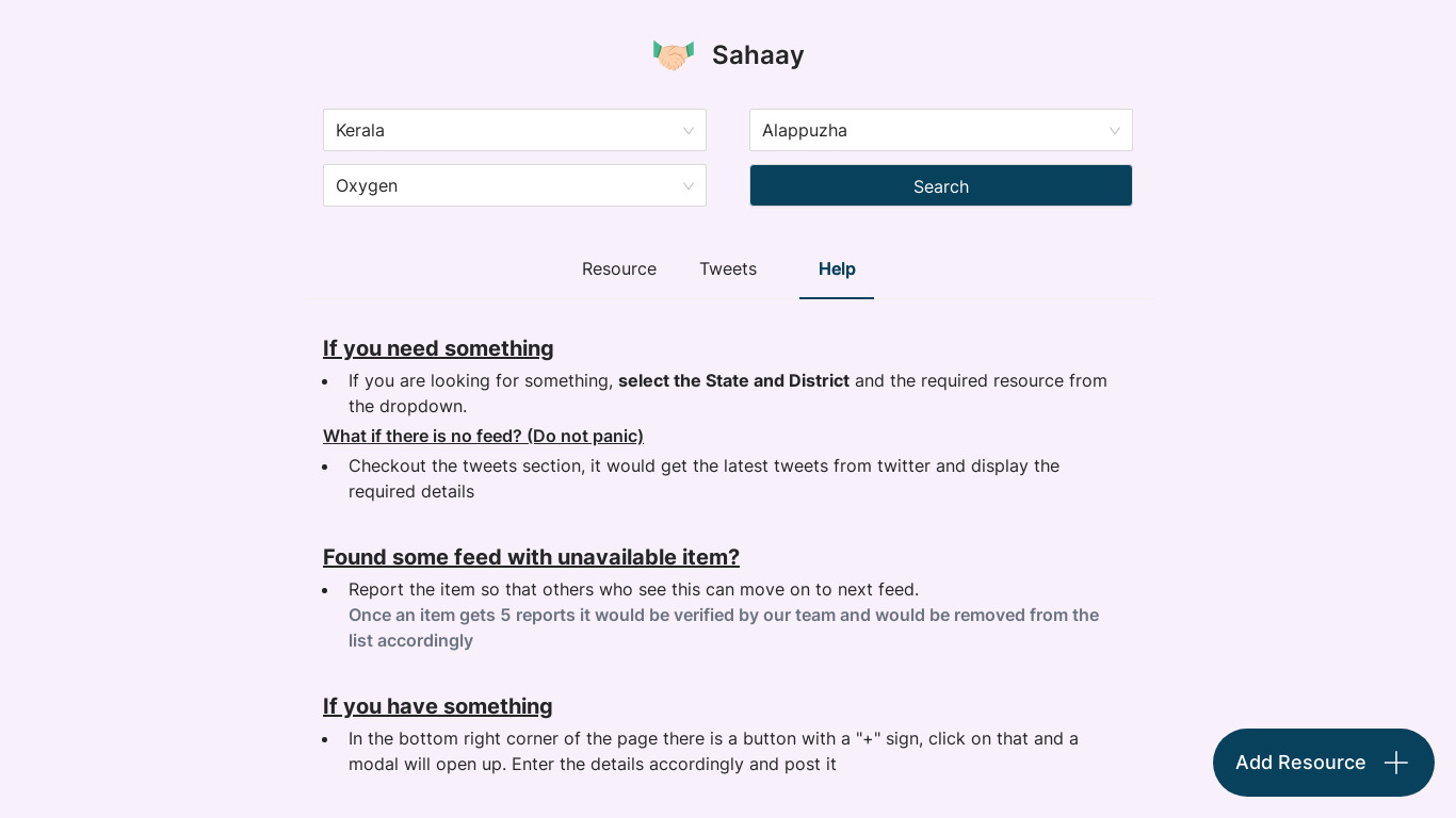 Sahaay Landing page