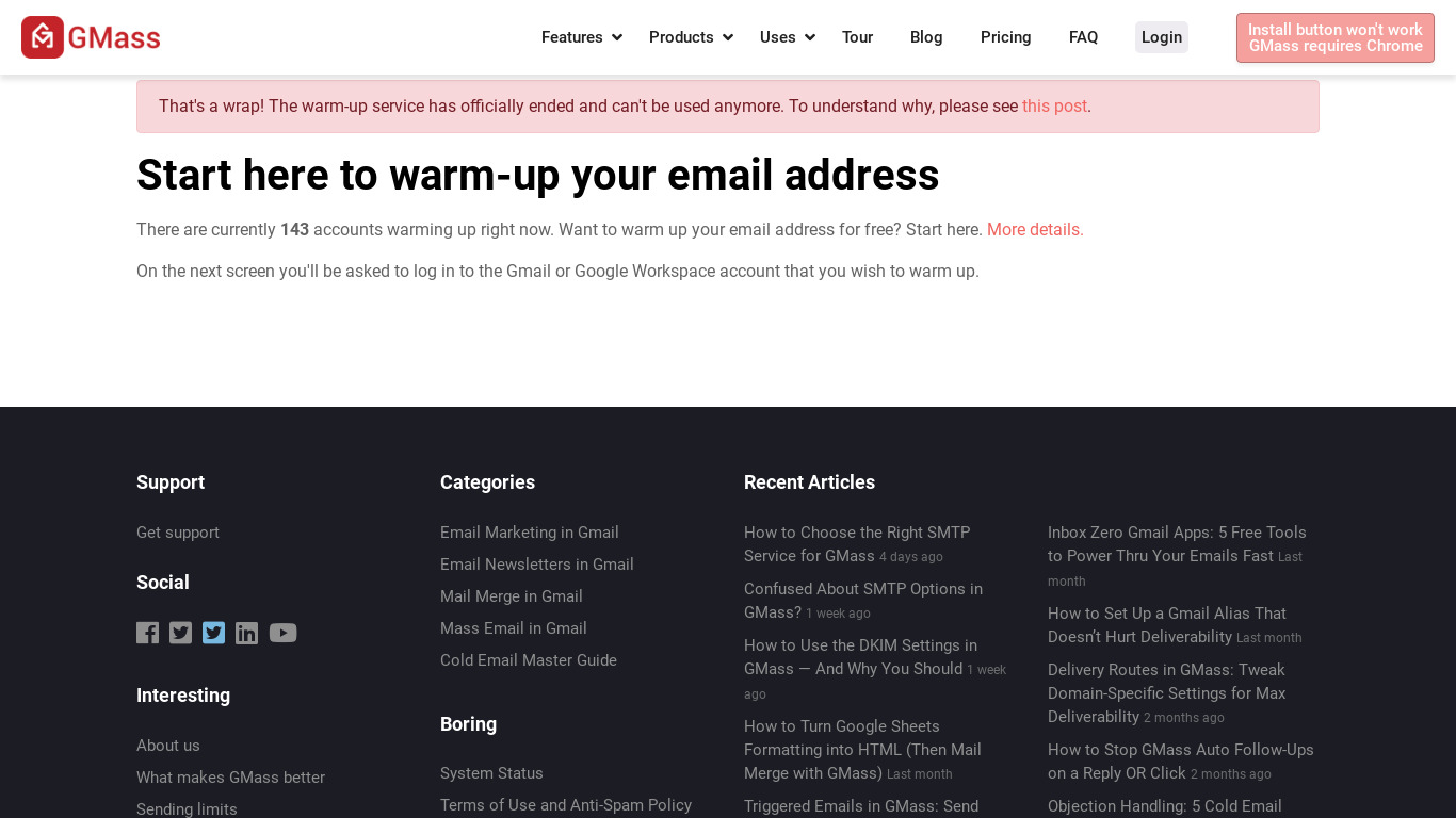 Email Warmup by GMass Landing page