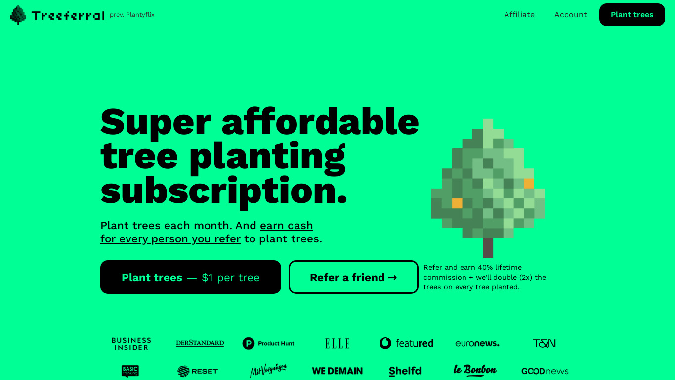 Treeferral Landing page