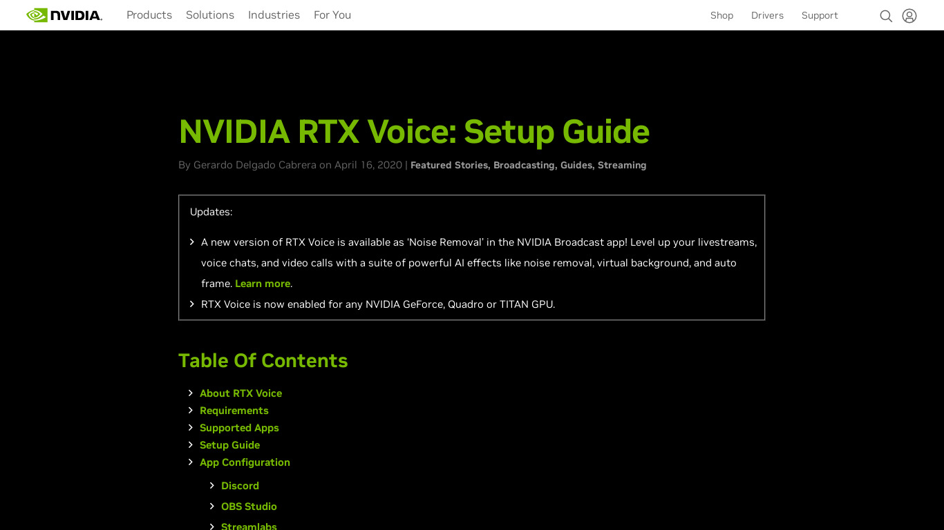 NVIDIA RTX Voice Landing page