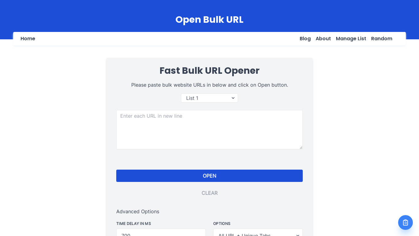 Open Bulk URL Landing page