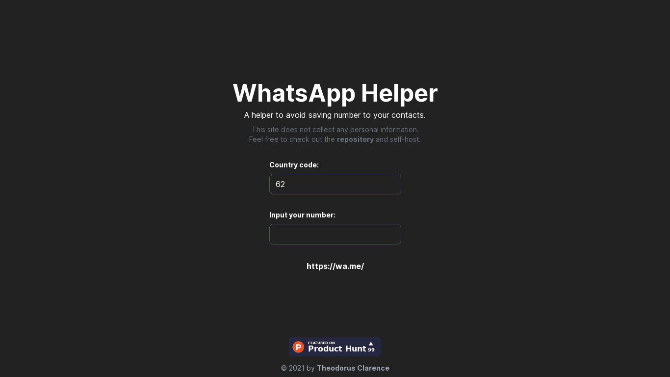 WhatsApp Helper Landing page