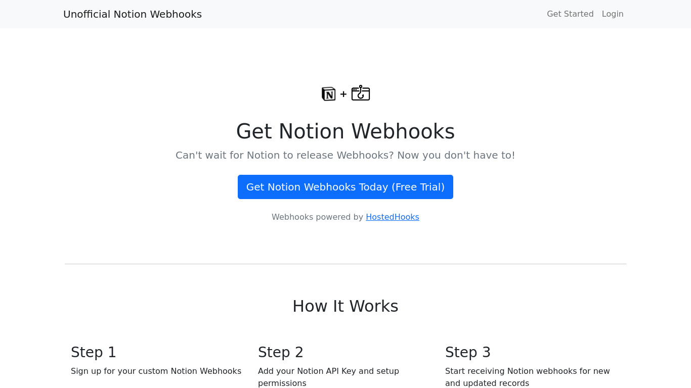 Unofficial Webhooks for Notion Landing page