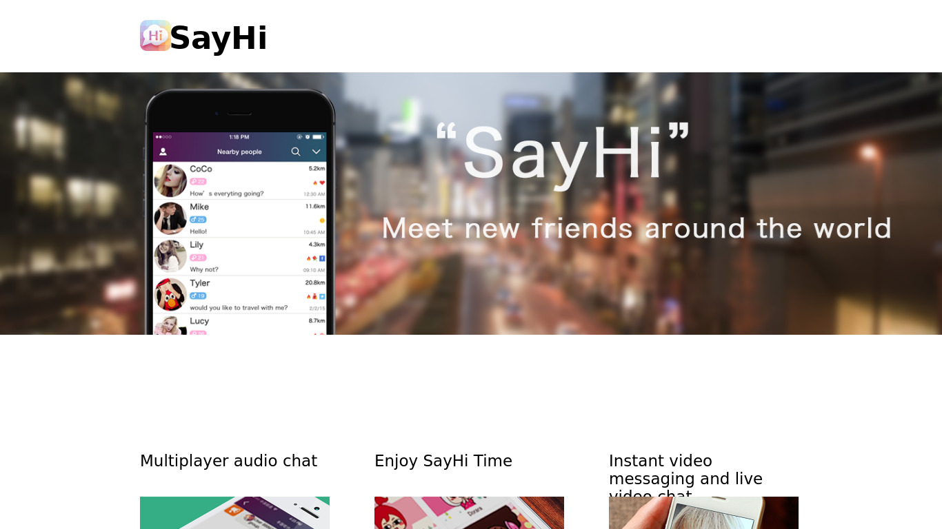Video Chat for SayHi Landing page