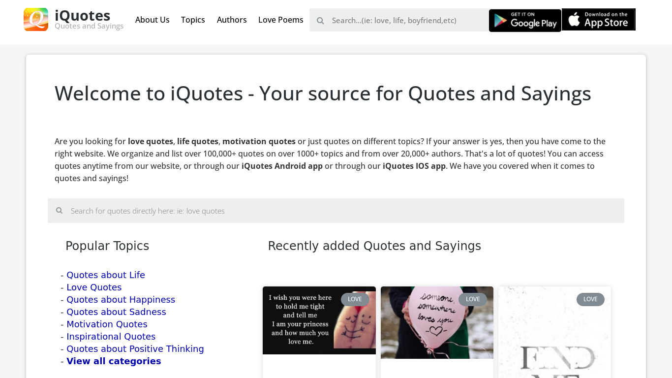 iQuotes Landing page