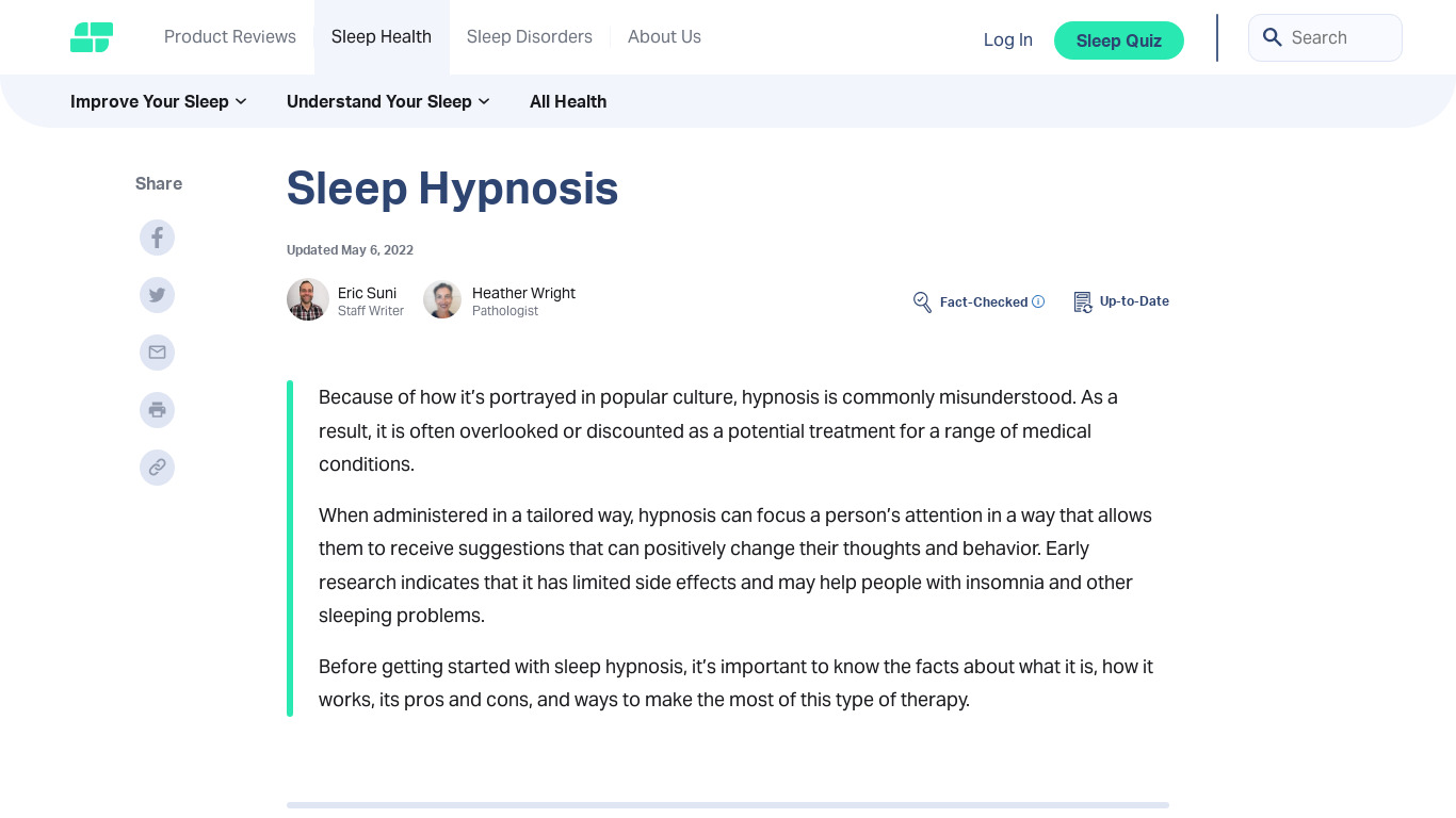Sleep Well Hypnosis Landing page