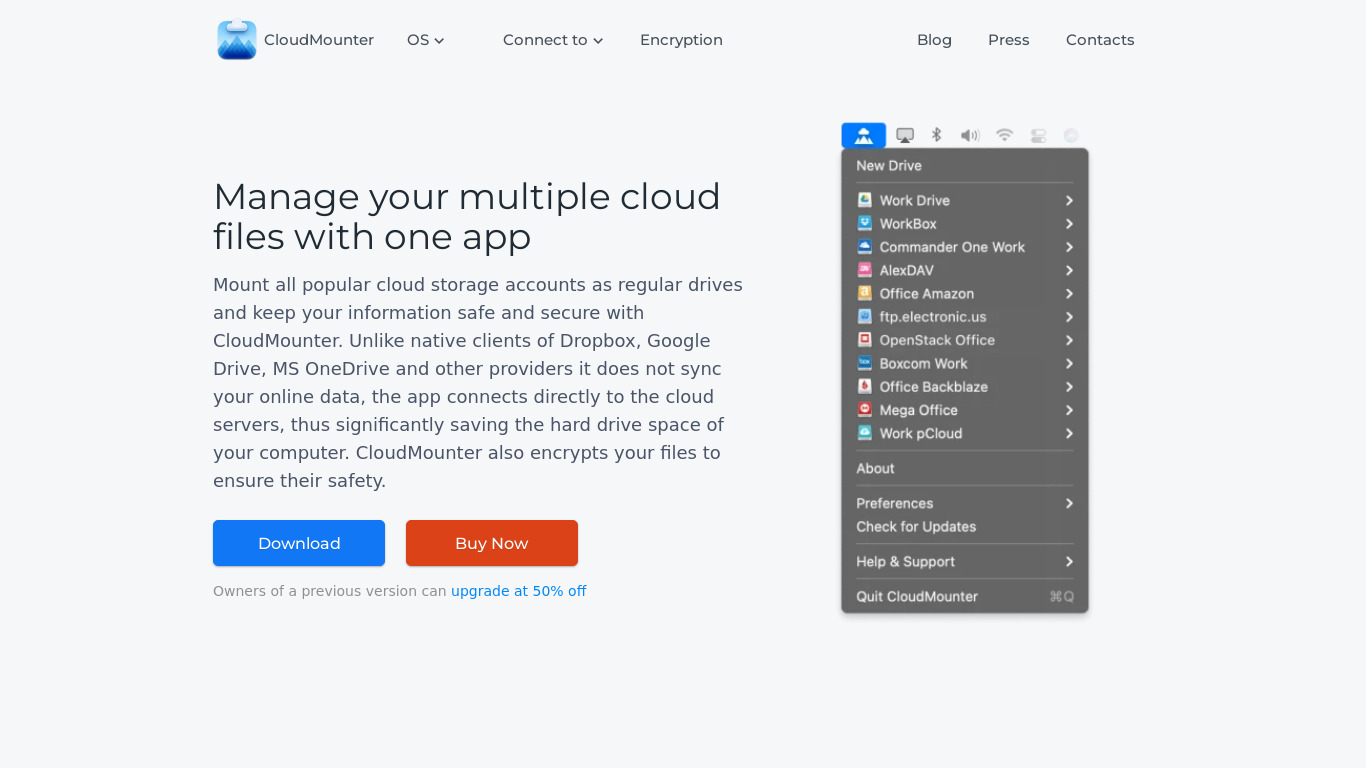 CloudMounter for Mac Landing page
