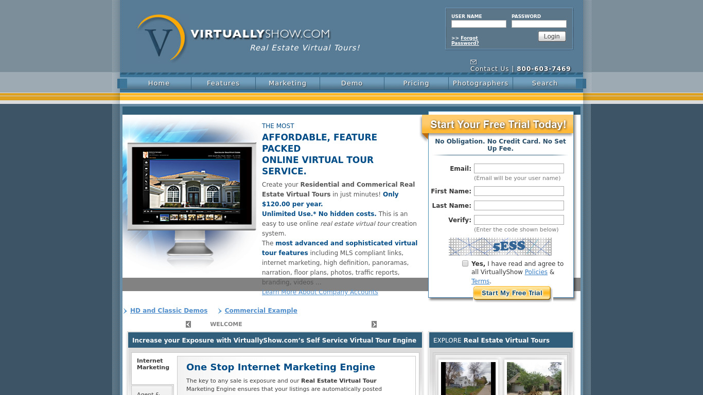 VirtuallyShow.com Landing page
