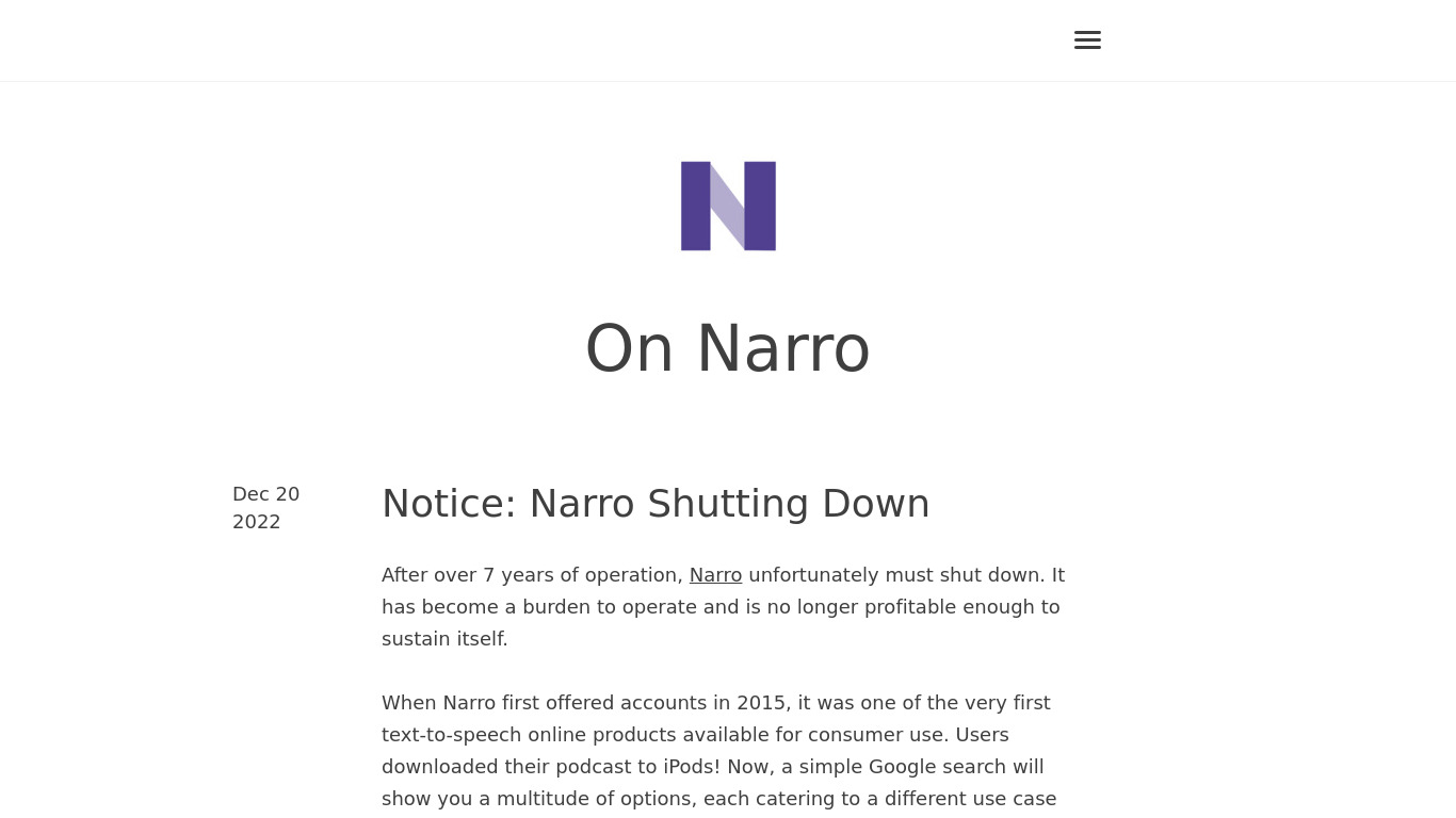 Narro.co Landing page
