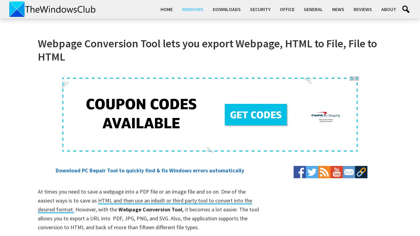 Webpage Conversion Tool Landing page
