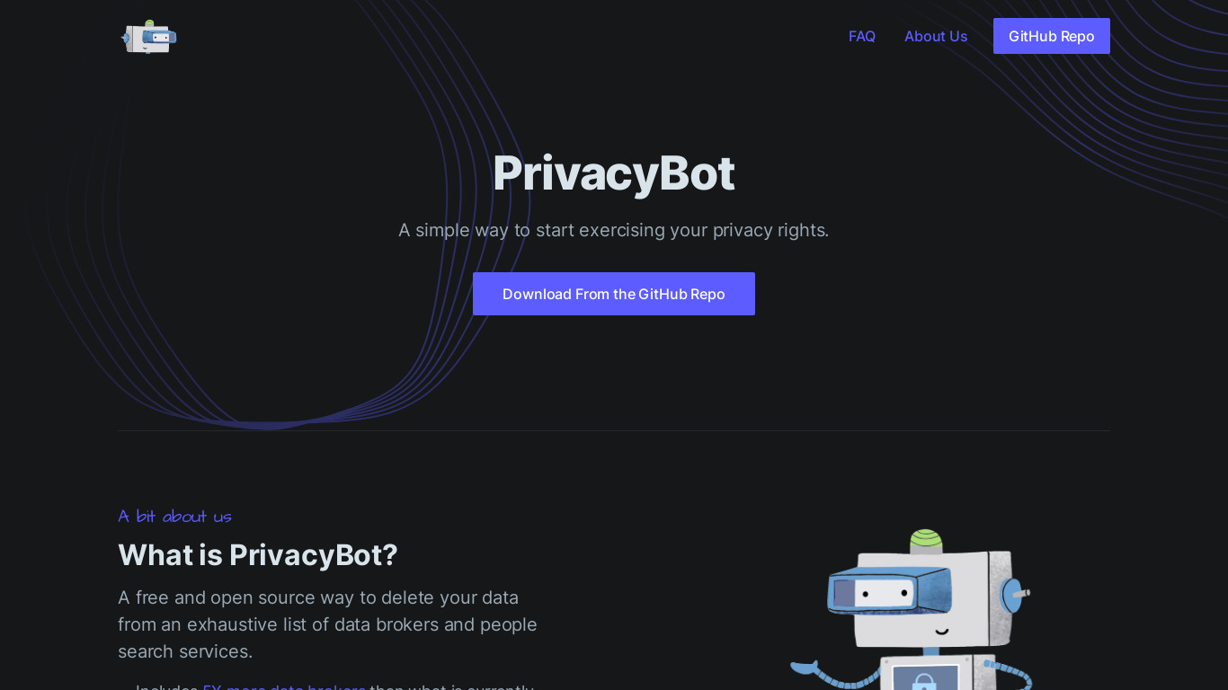 PrivacyBot Landing page