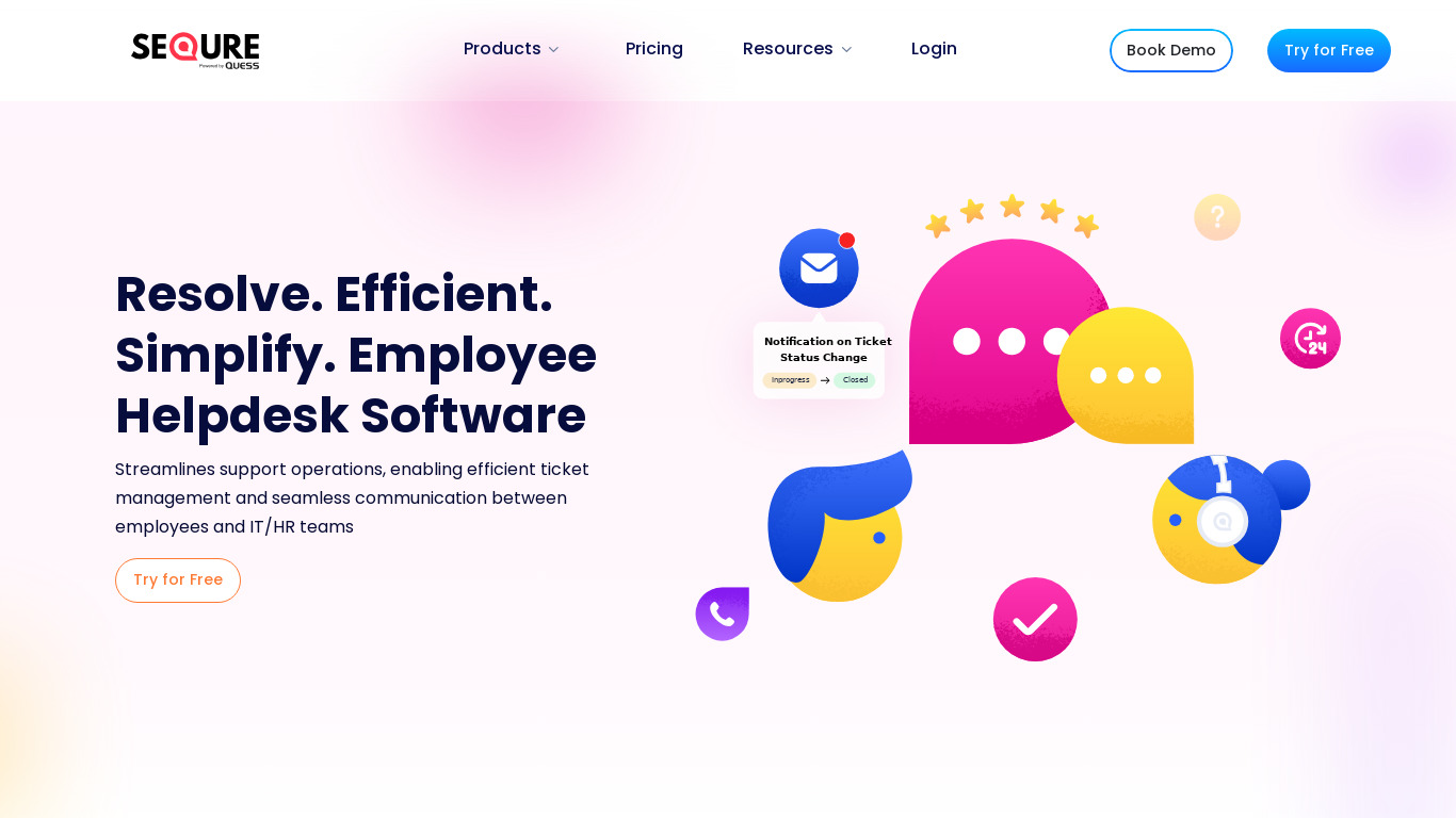 Internal Helpdesk by SeQure Landing page