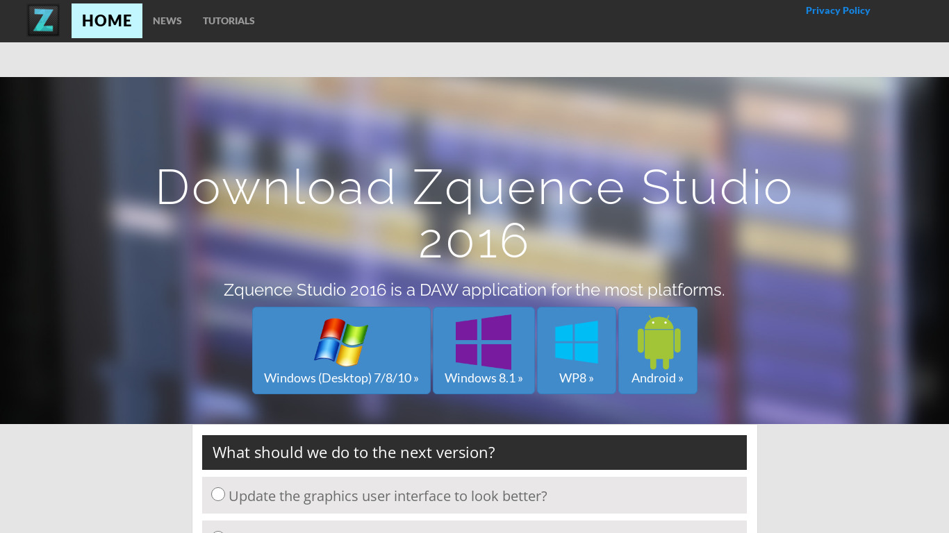 Zquence Studio Landing page