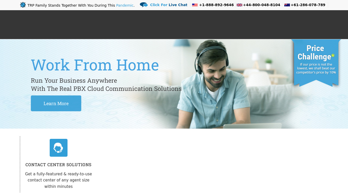The Real PBX Landing page