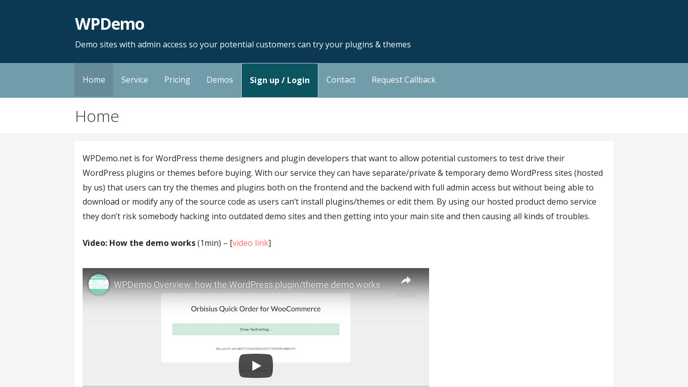 WPDemo Landing page