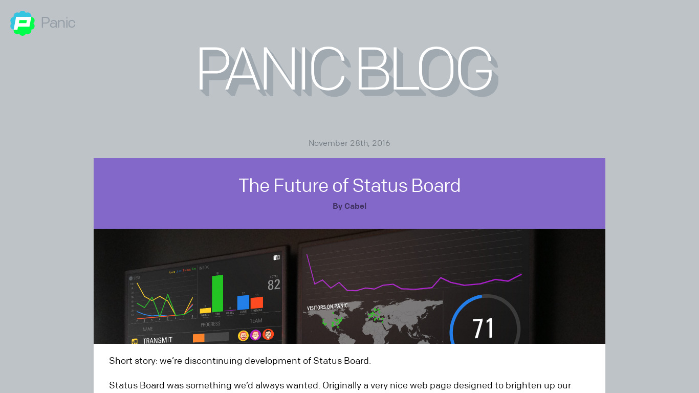 Status Board Landing page