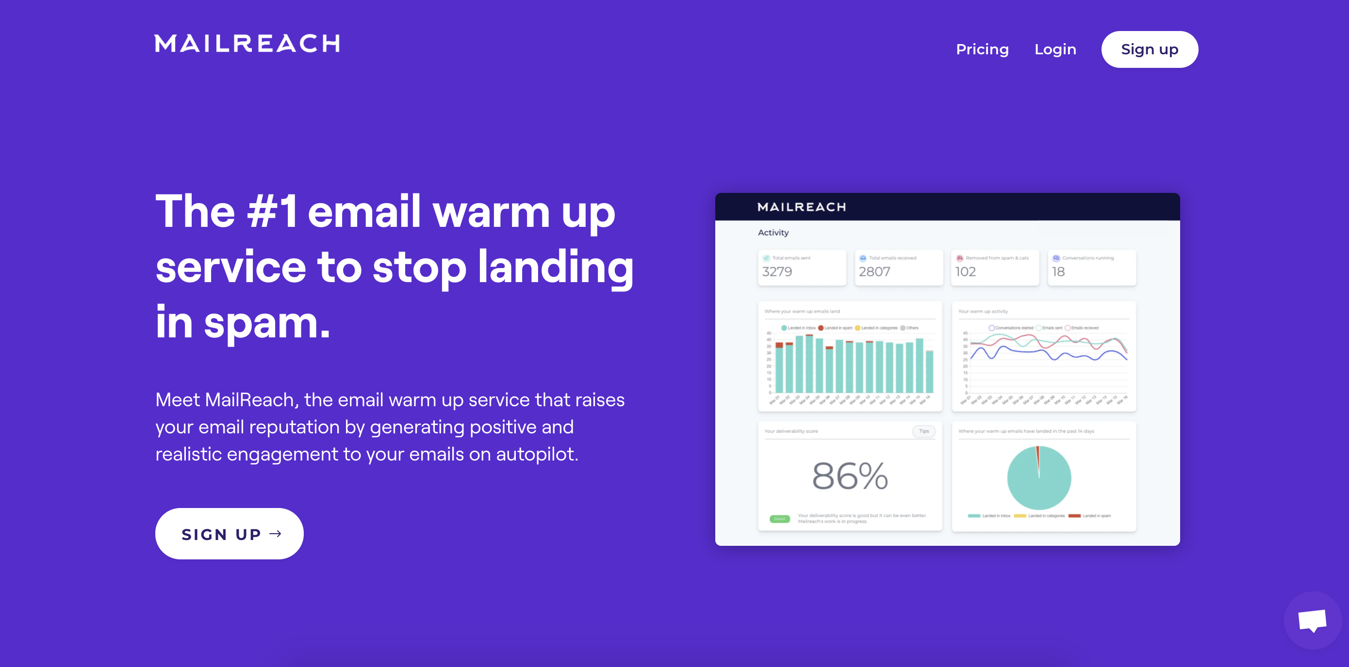 MailReach.co Landing page