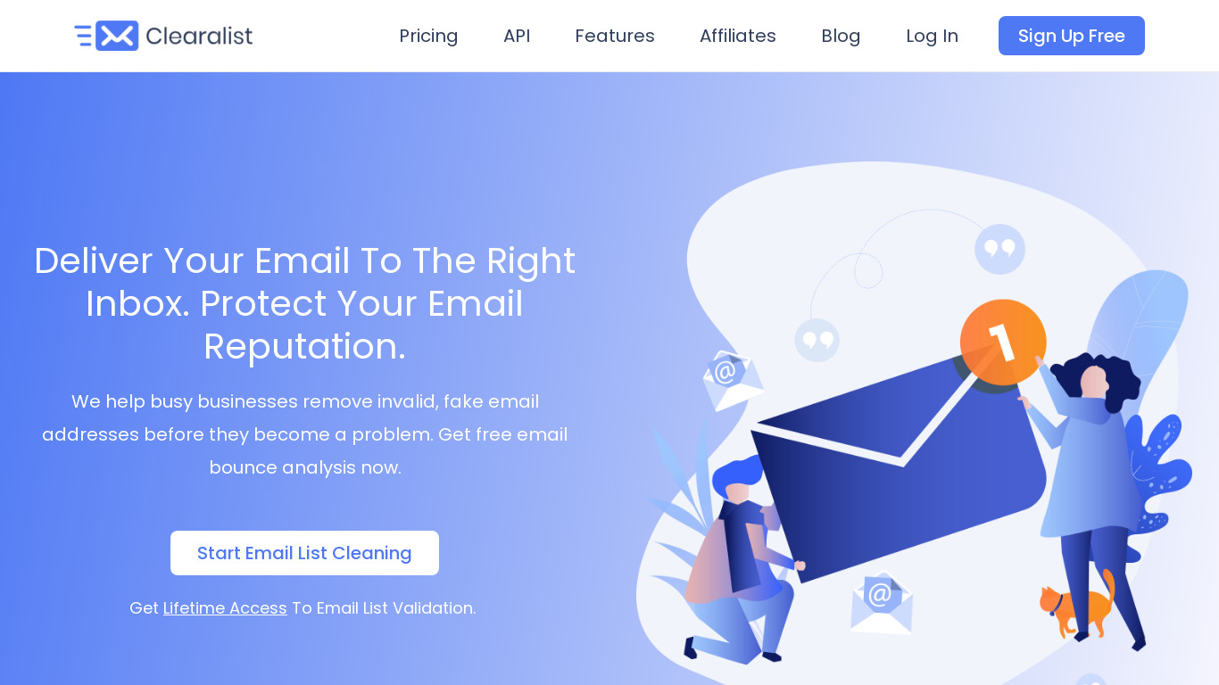 Clearalist Email List Cleaning Service Landing page