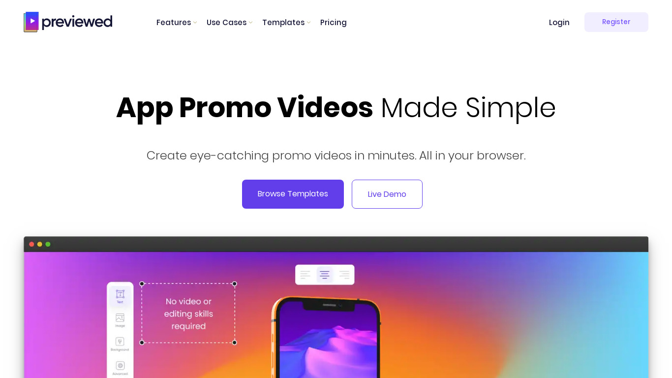 App Promo by Previewed Landing page