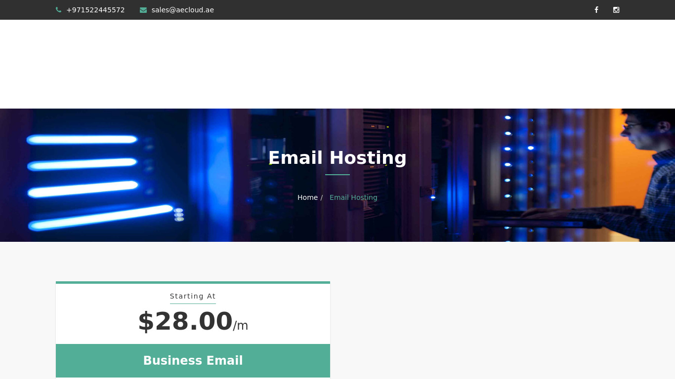 AECloud.ae Email Hosting Landing page