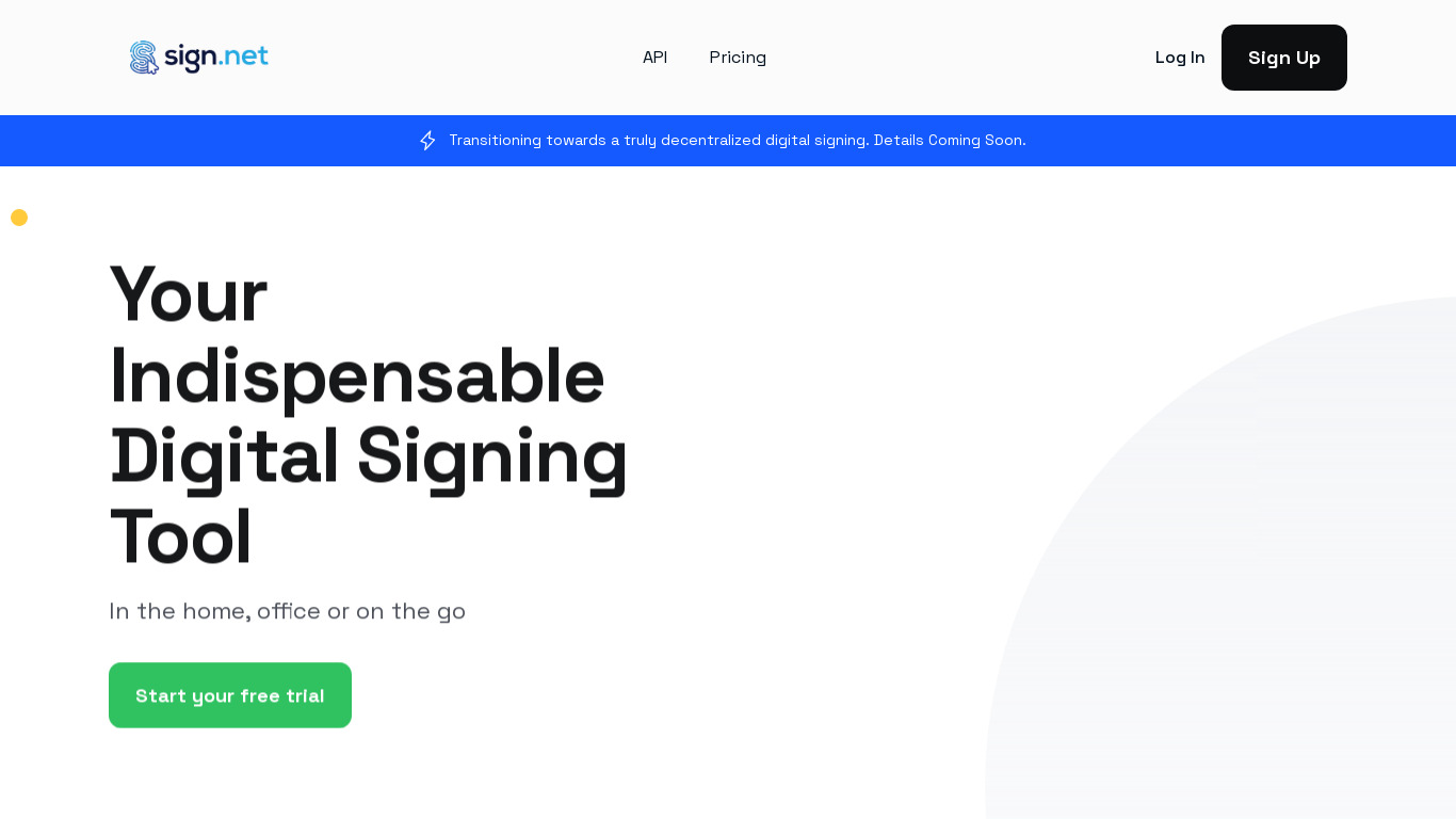 Sign.net Landing page
