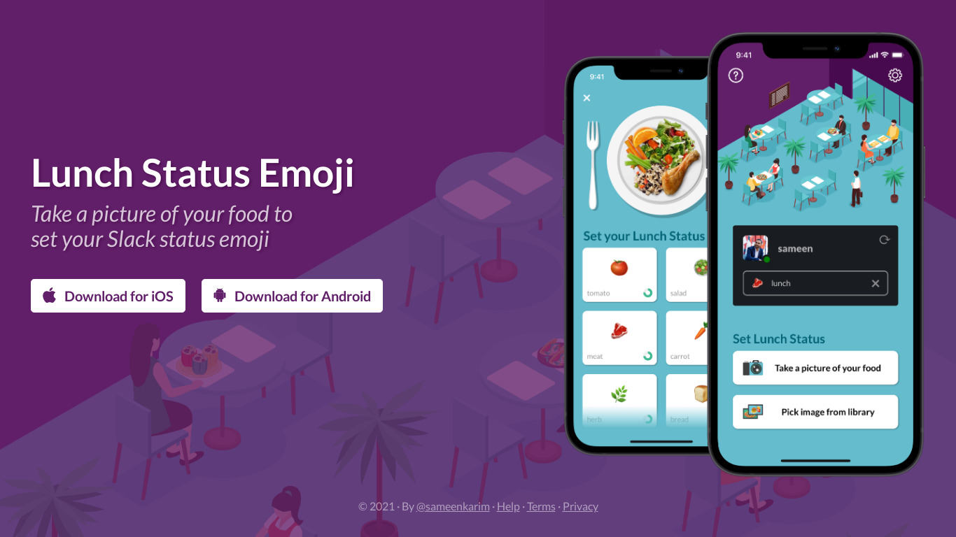 Slack Lunch Status Emoji Landing page