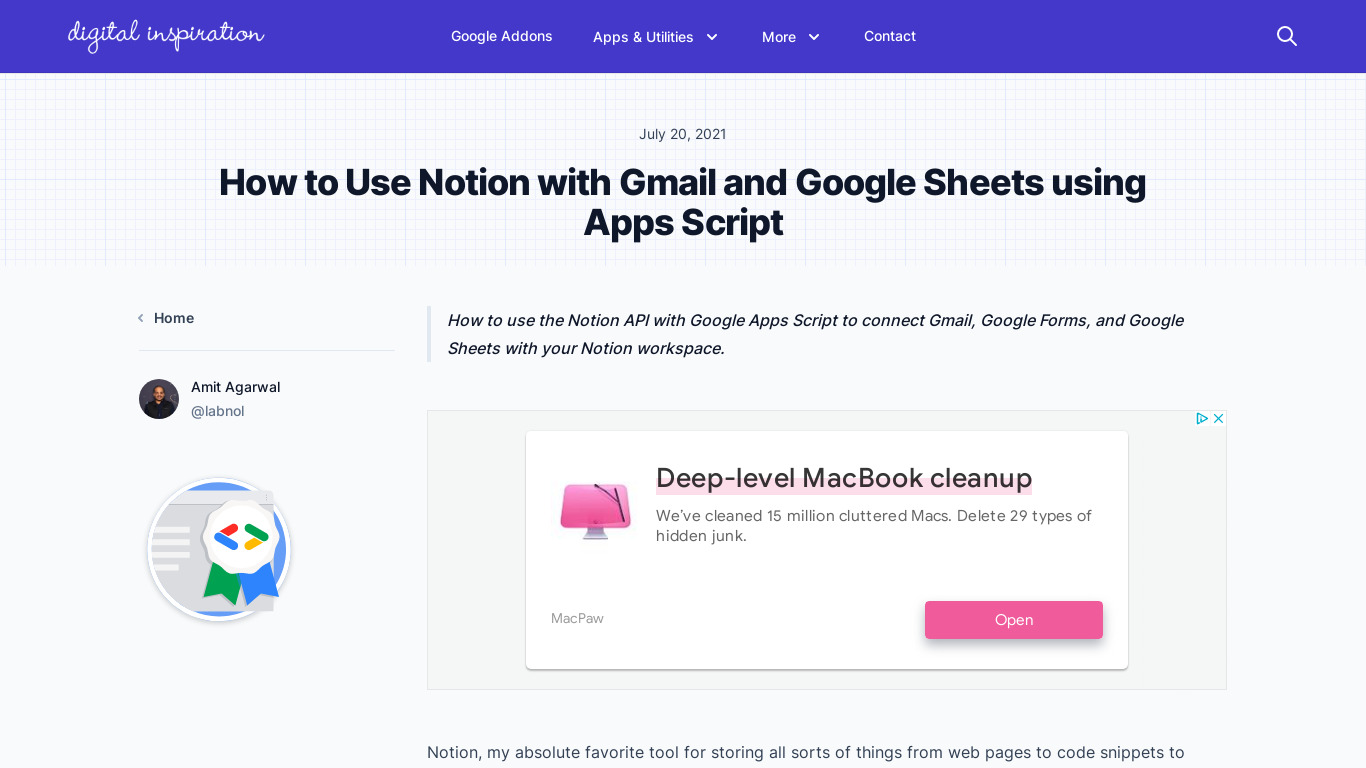 Send Gmail to Notion Landing page
