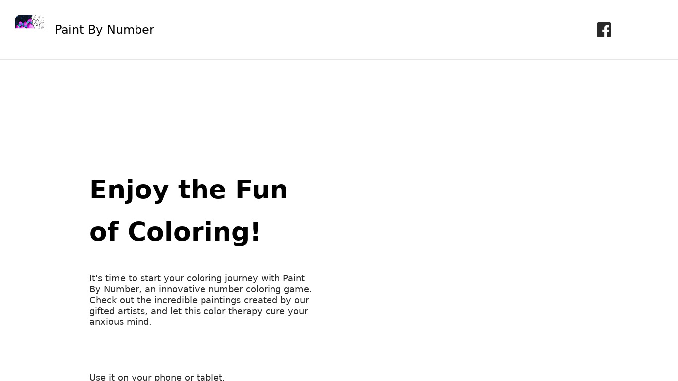 Paint by Number Landing page