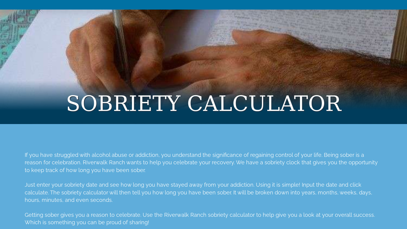 Sobriety Calculator Landing page
