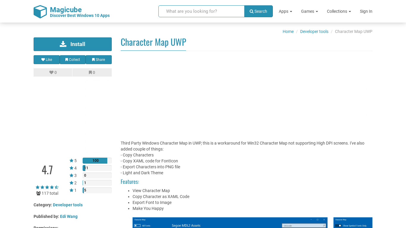 Character Map UWP Landing page