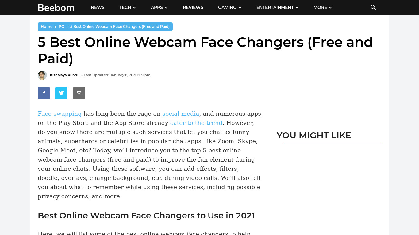 Live Face Camera Landing page