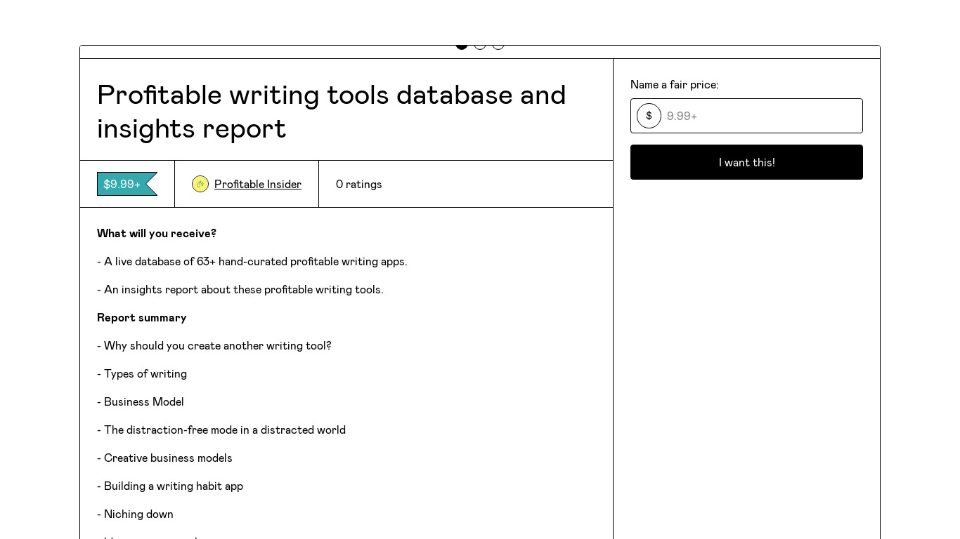 Profitable writing tools database Landing page