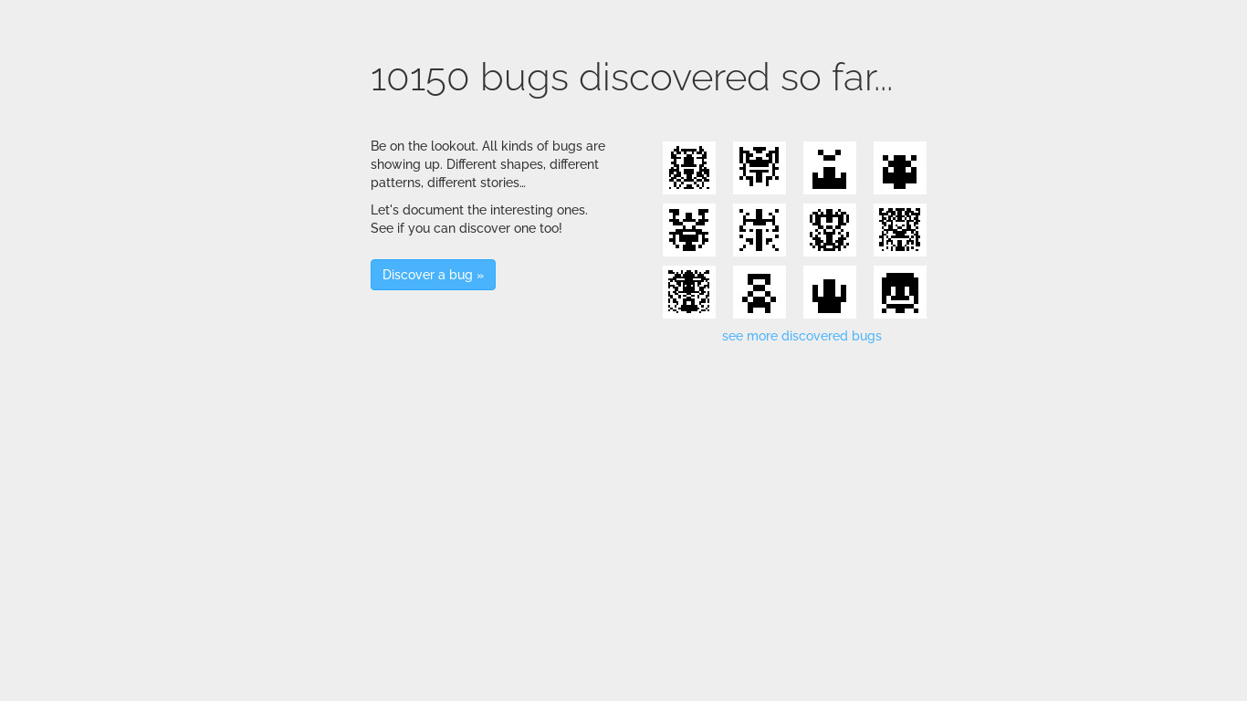 Discover a Bug Landing page