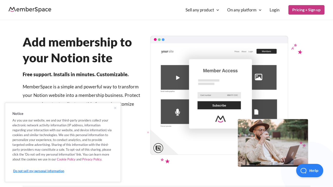 MemberSpace with Notion Landing page