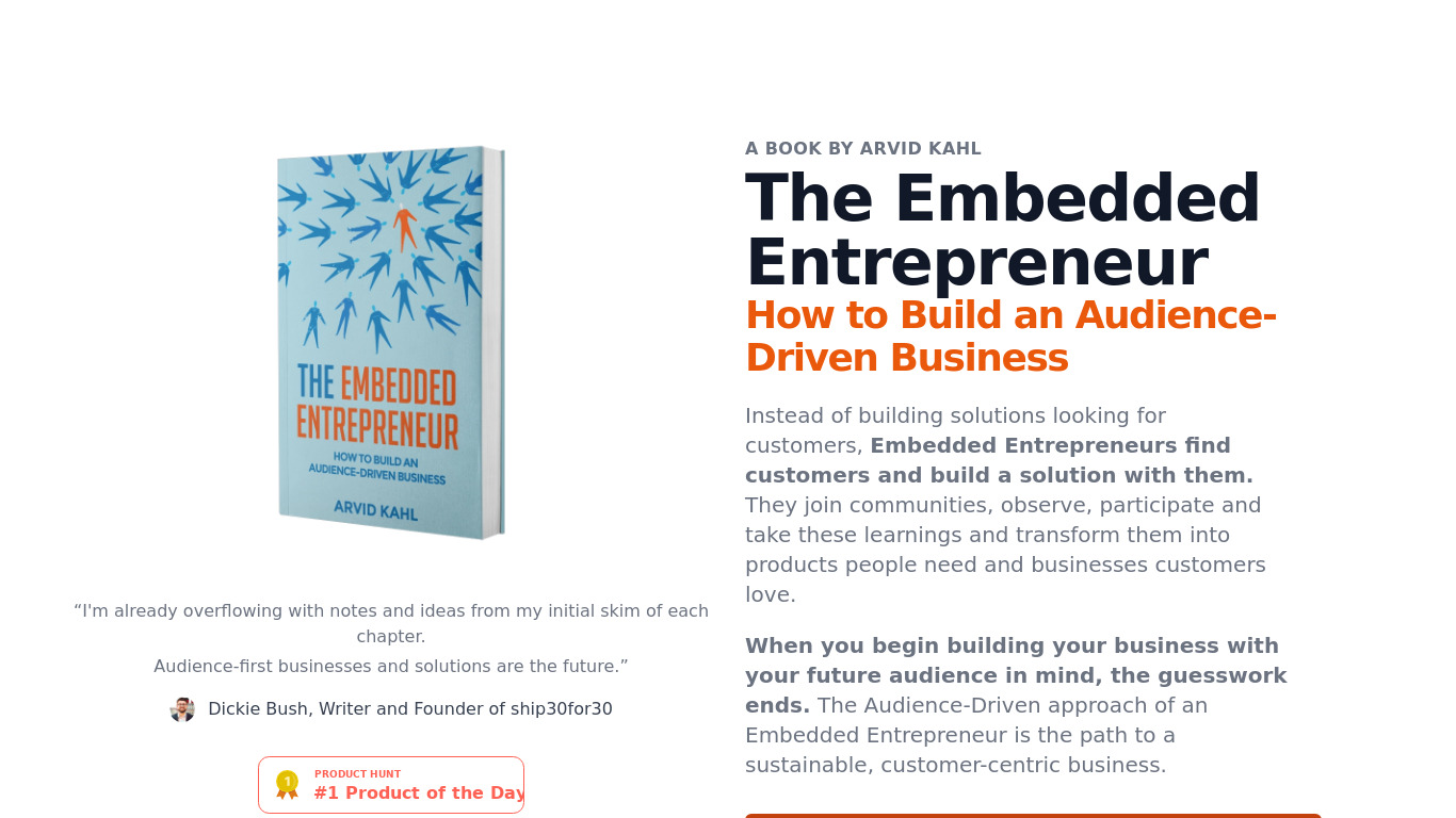 The Embedded Entrepreneur Book Landing page