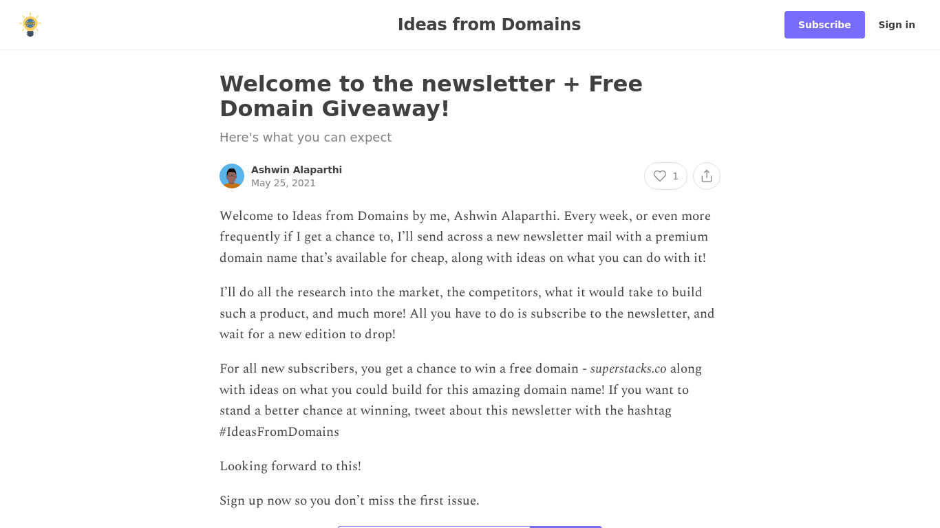 Ideas From Domains Landing page