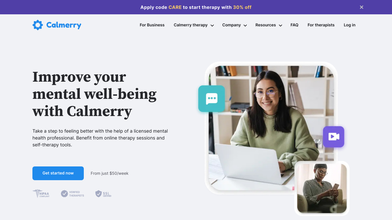 Calmerry Landing page
