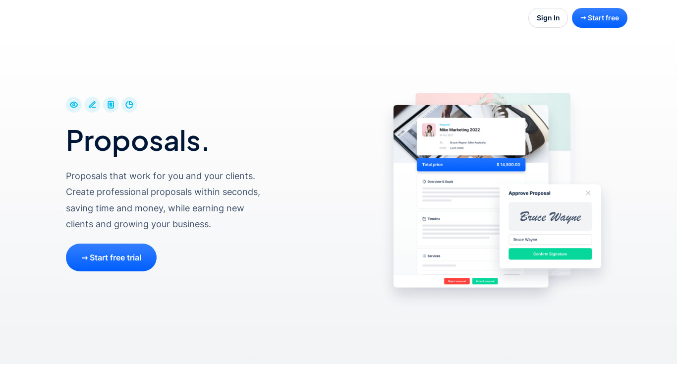 Proposals by Incomee Landing page