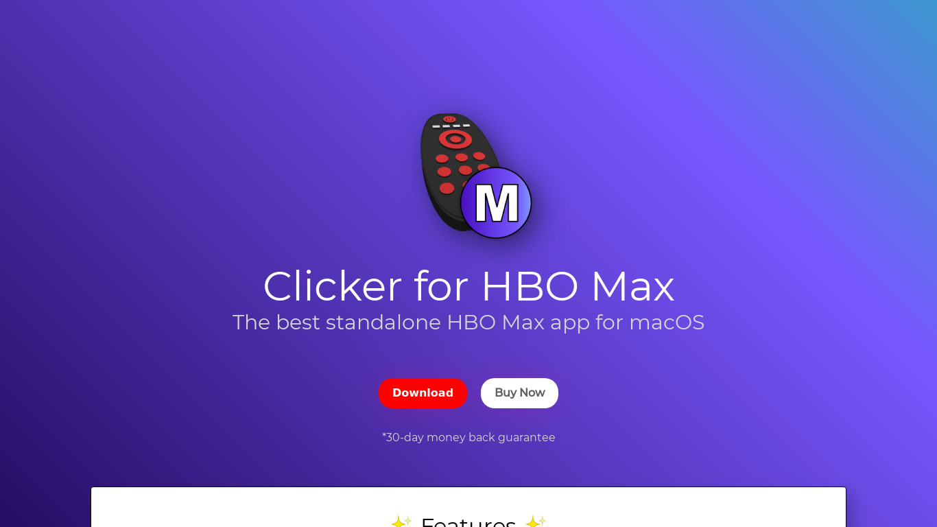 Clicker for HBO Max Landing page