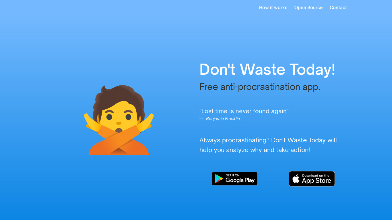 Don’t Waste Today! Landing page