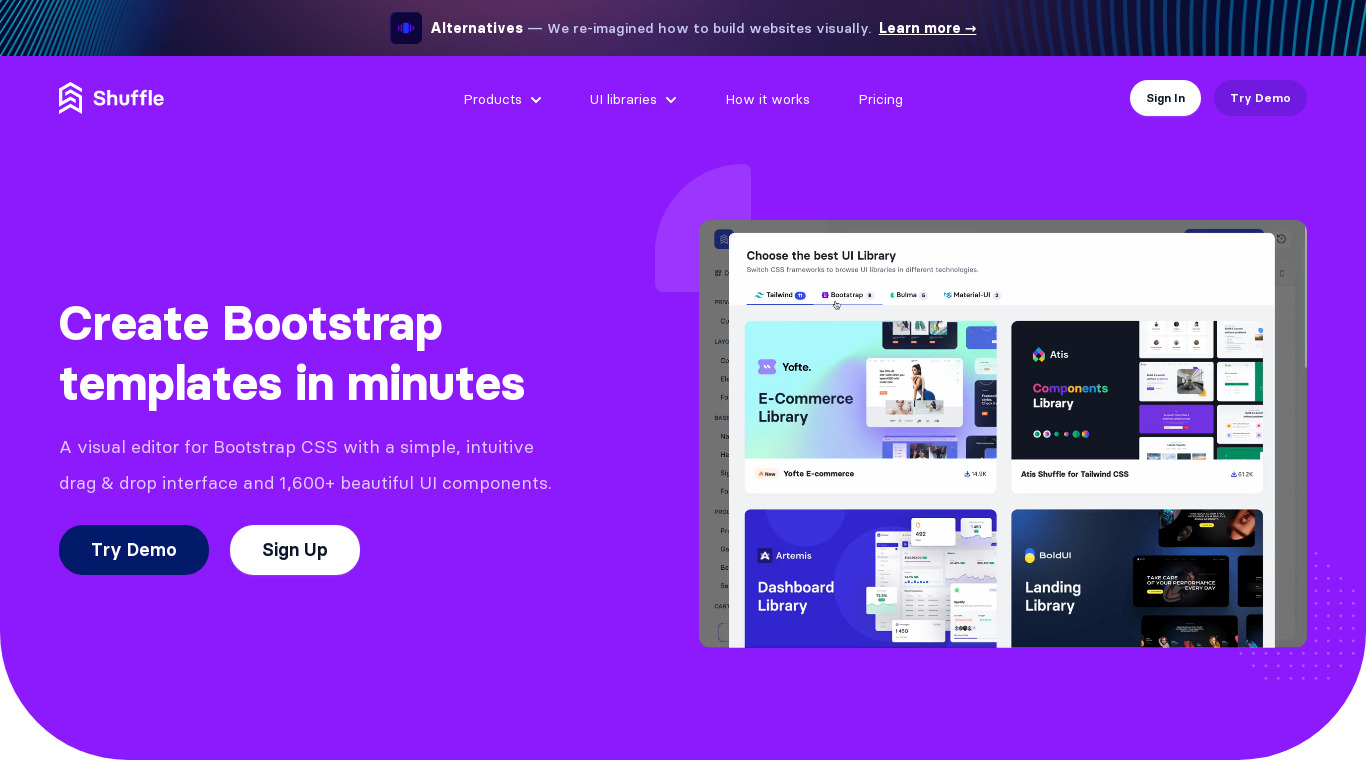 Shuffle for Bootstrap Landing page