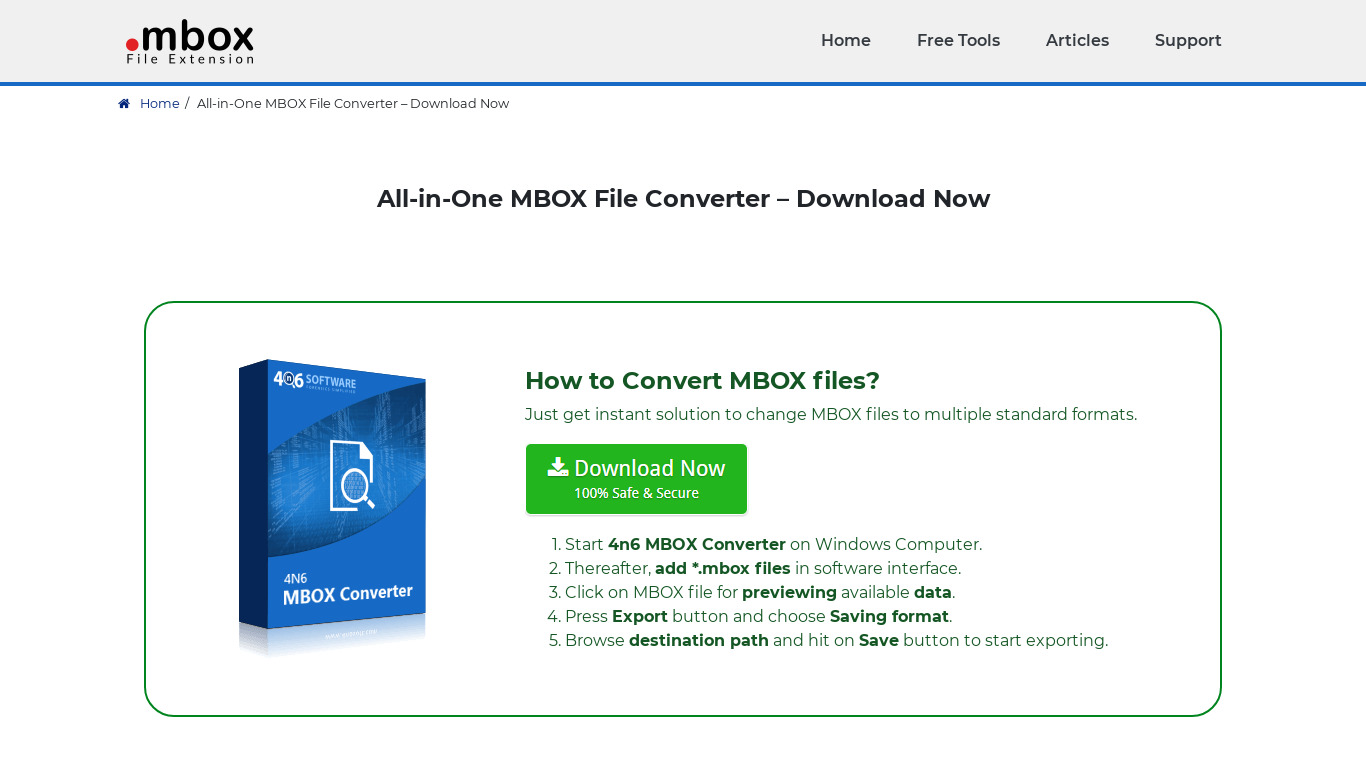 MBOX File Converter Landing page