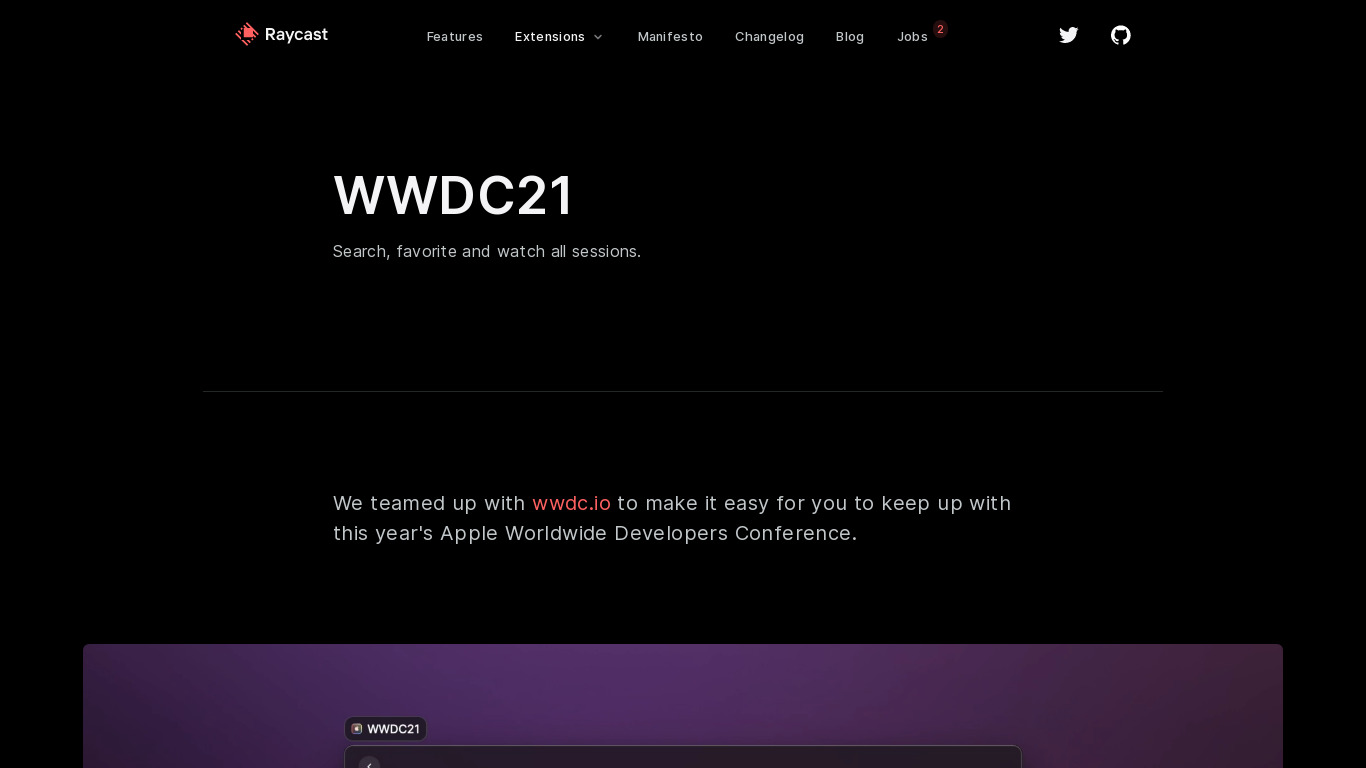 WWDC21 by Raycast Landing page