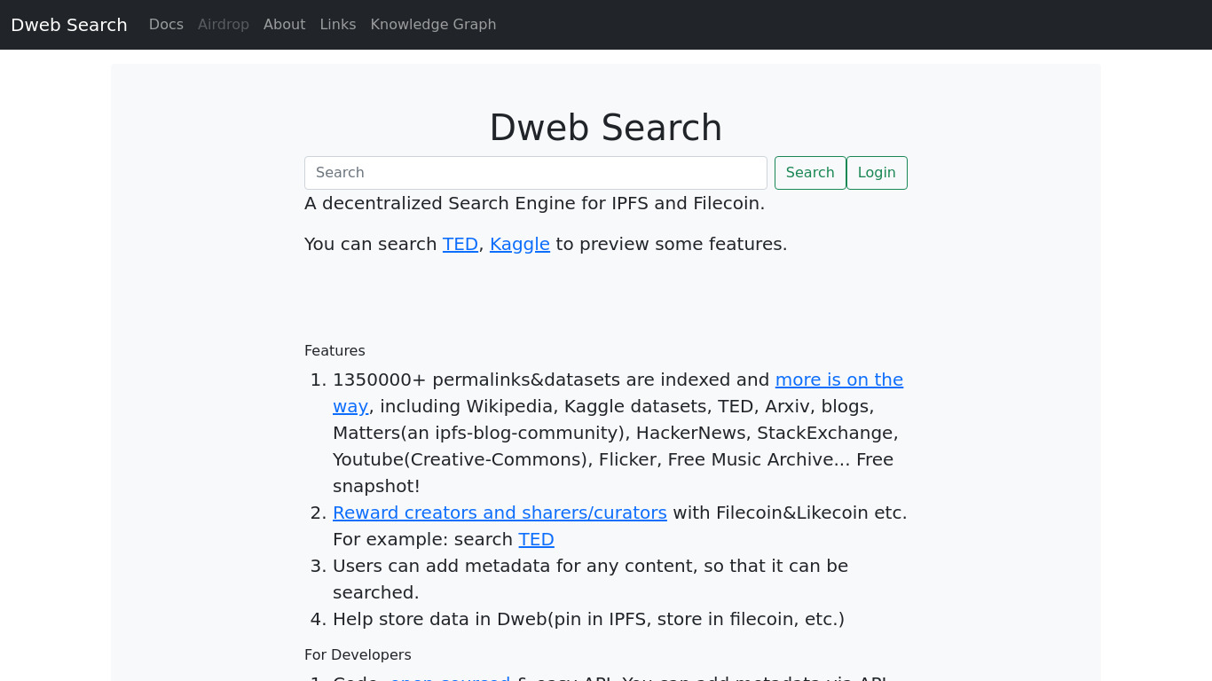 Dweb Search Landing page